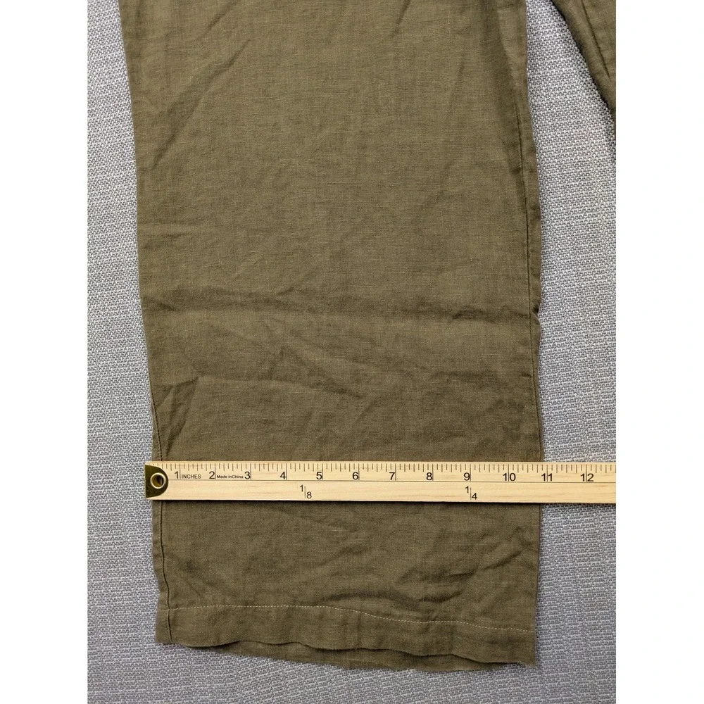 Sisters Pants Womens Large (34x26) Green Linen Wide Leg Cropped Drawstring
